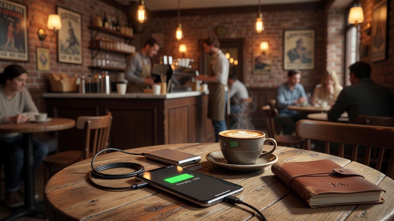 Multiple devices being charged at an airport charging station